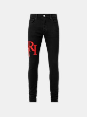 JEAN SKINNY AVEC LOGO DÉCALÉ - Noir Rouge