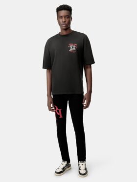 JEAN SKINNY AVEC LOGO DÉCALÉ – Noir Rouge