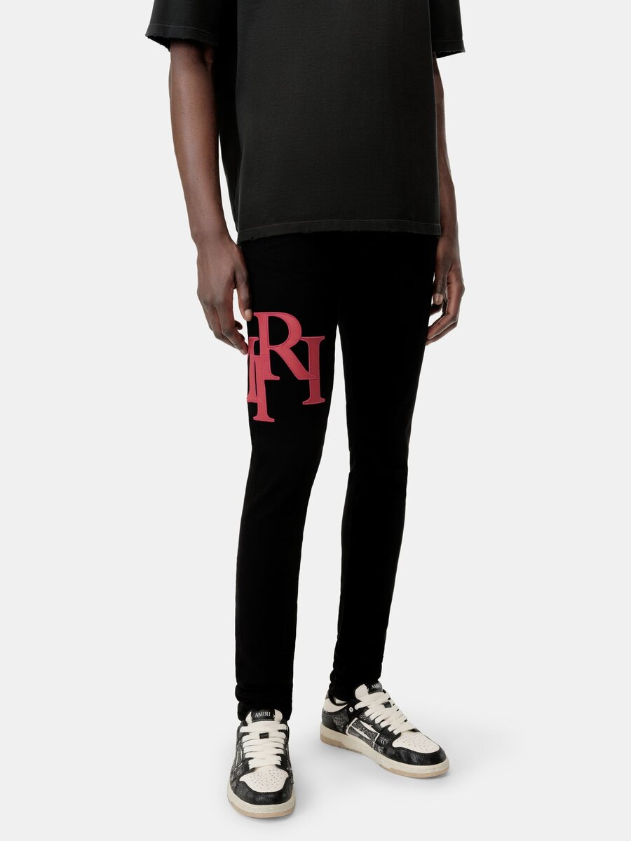 JEAN SKINNY AVEC LOGO DÉCALÉ - Noir Rouge