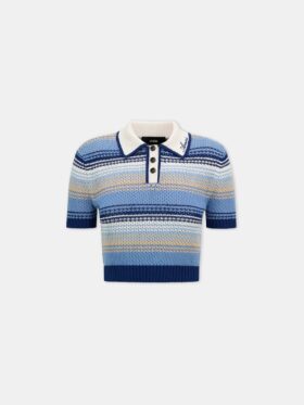 POLO EN MAILLE CROCHETÉE À RAYURES POUR FEMMES