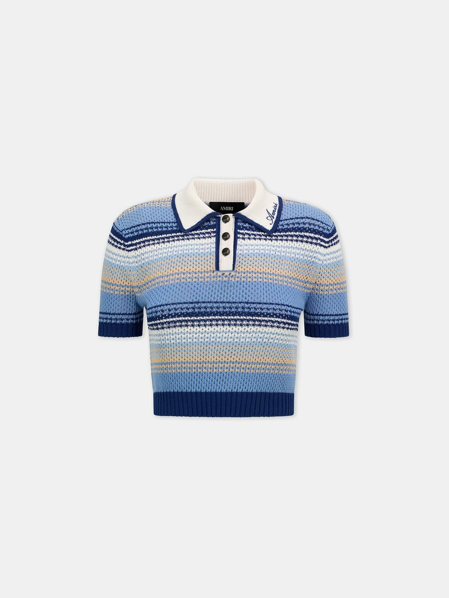 POLO EN MAILLE CROCHETÉE À RAYURES POUR FEMMES