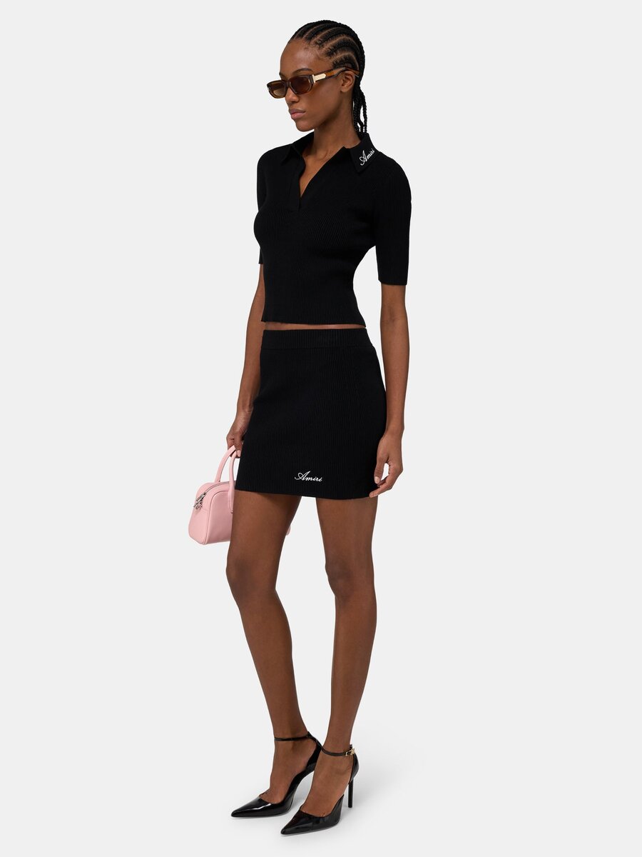 JUPE MINI EN MAILLE COTONNÉE À CÔTES POUR FEMME AVEC LOGO SCRIPT