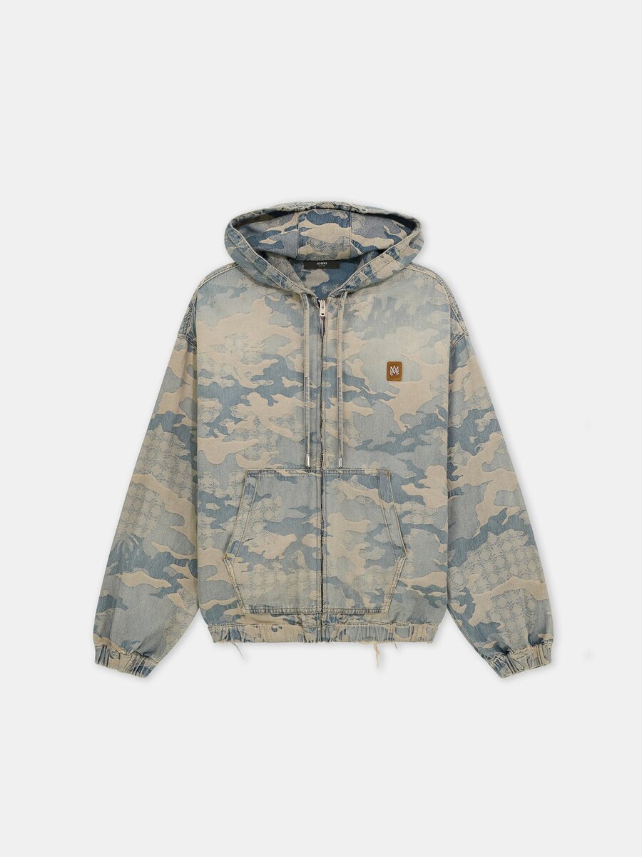 SWEAT À CAPUCHE ZIP EN DENIM JACQUARD CAMOUFLAGE